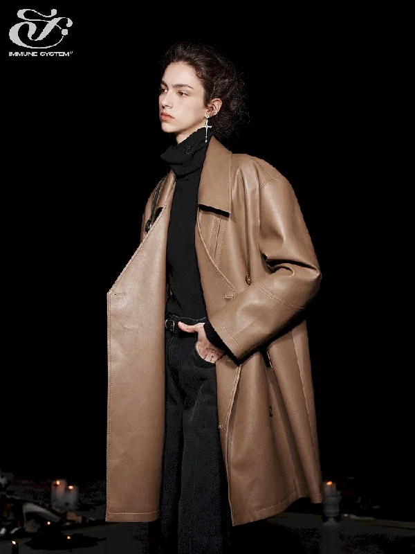 Mid-Length Silhouette Loose Leather Trench Coat【s0000005476】 Hooded Caped Scarf