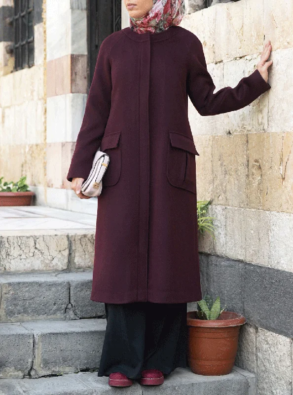 Safiyya Zipped Wool Coat Shawl Collar Notch Collar Lapel Collar