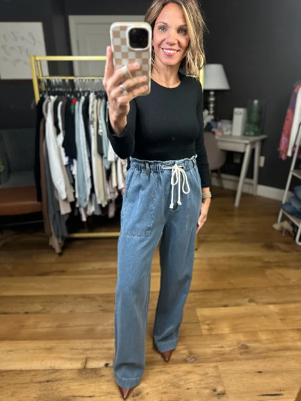 Wish Come True Paperbag Trouser - Light Blue Skinny Trousers Denim Stretchy