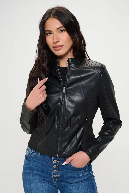 Hazel Blues® |  Coalition LA Zip Up Vegan Moto Jacket Cardigan Sweater Pullover