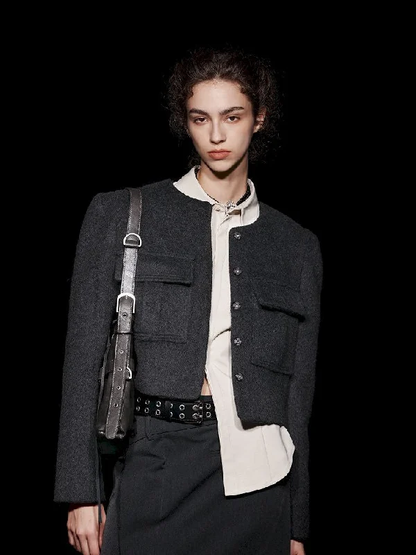 Wool Tweed Short Shoulder Pad Coat【s0000005484】 Collared Crew Neck Turtle Neck