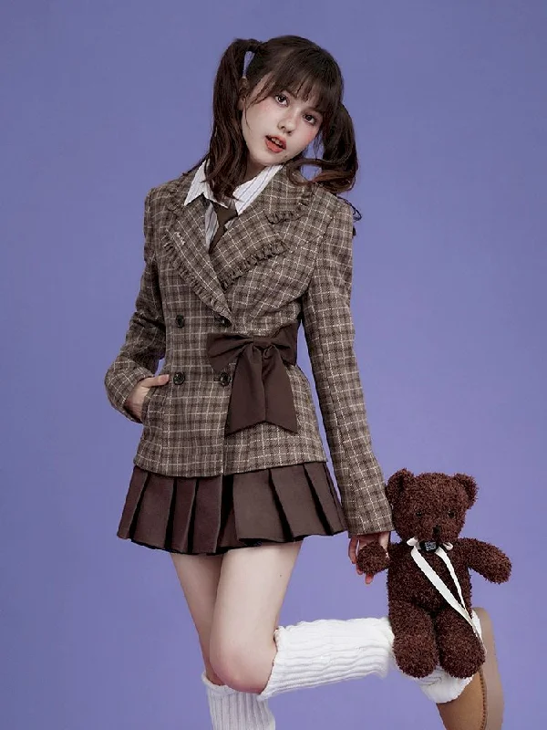 Sweet cool mocha plaid bow blazer【s0000005034】 Women's Classic Blazer