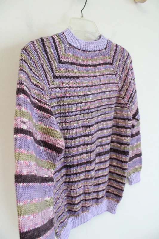 Hand Knitted Multi-Colored Buttoned Back Sweater | M Long Sweater Short Sweater Cropped Sweater