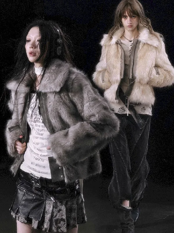Patchwork Eco-Fur Lapel Coat【s0000010761】 Wool Cashmere Tweed