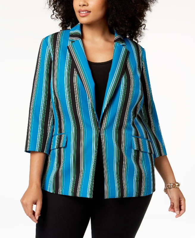 Plus Size Striped 3/4 Sleeve Blazer Women's Wedding Blazer