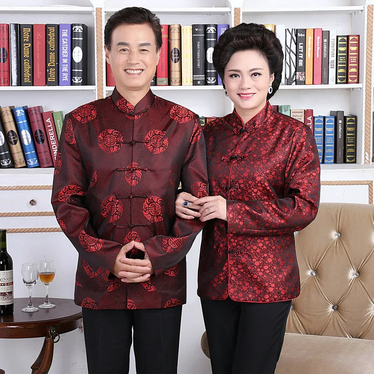 Brocade Parent's Birthday Matching Couple Traditional Chinese Jackets Denim Fabric Leather Fabric Suede Fabric