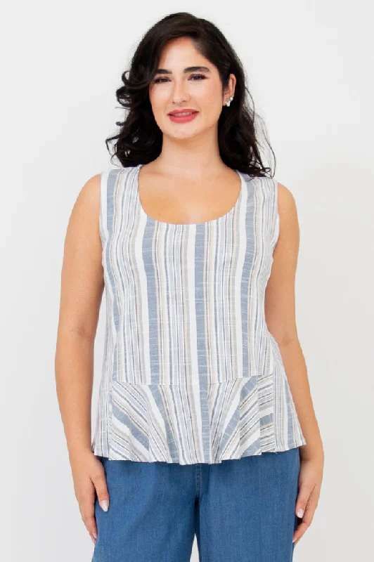 Ginny Tank, Sand Stripe, Linen Bamboo athletic tank top