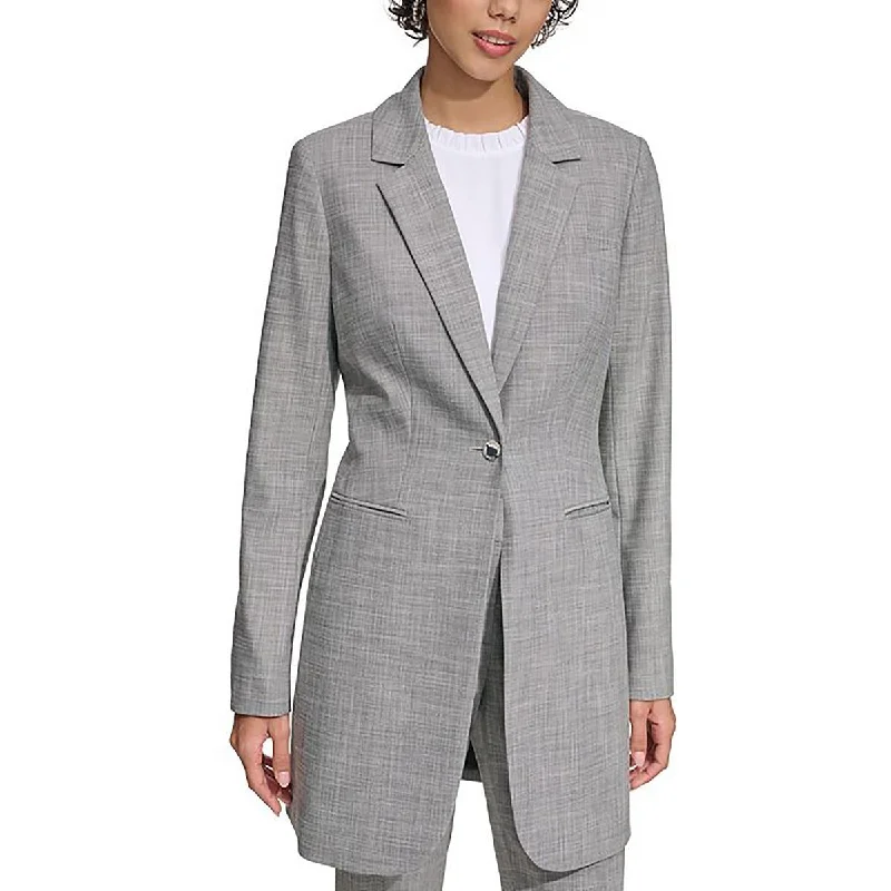 Calvin Klein Womens Woven Pattern One-Button Blazer Women's Party Jacket