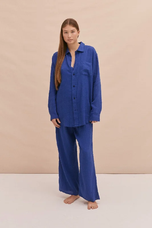 Lounge Trouser Lazuli Cobalt Blue Linen Trousers Mesh Breathable