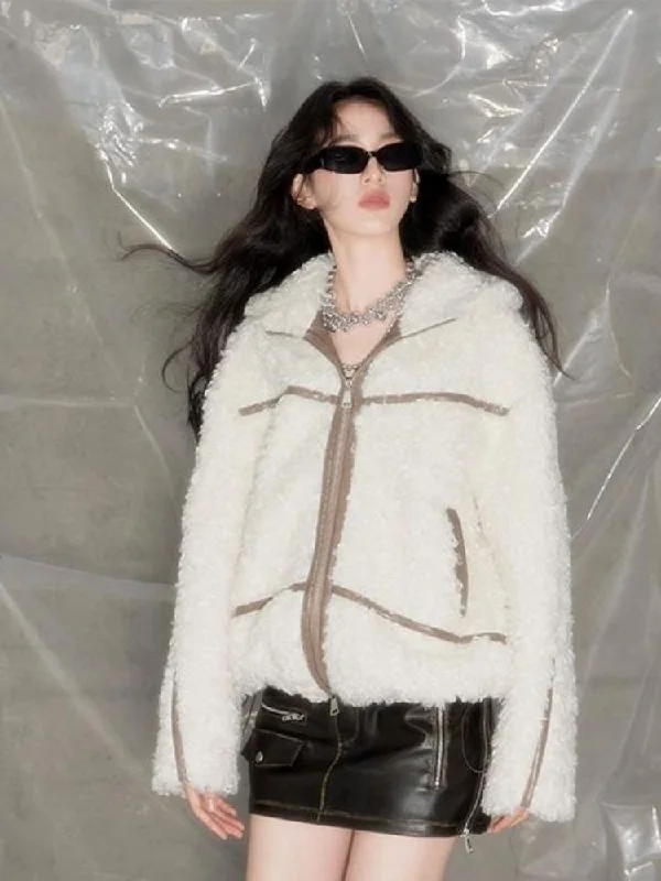 Rabbit Ears Antelope Roll Eco Fur Coat【s0000004851】 Zip Front Button Front Snap Front