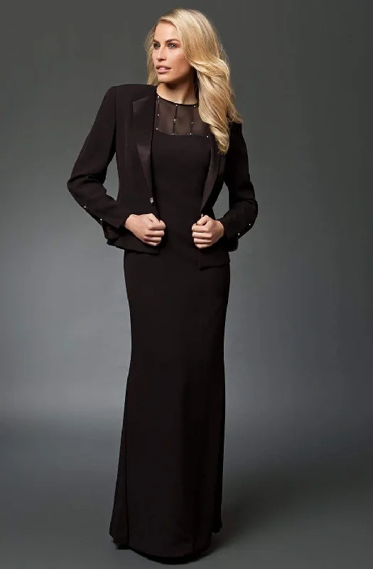 Alexander by Daymor Beaded Illusion Yoke Evening Dress With Jacket 2105 Front Pockets Side Pockets Patch Pockets