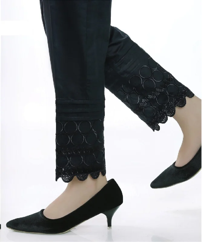 Lakhani Embroidered, Printed Ladies Stitched 1 Piece Single Trouser LSM-T-1830-Black Trousers Tapered Slim Fit
