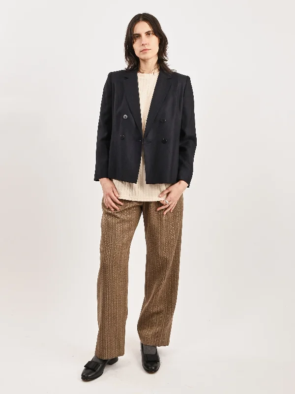 Navy Double Breasted Boxy Blazer Women's Elegant Suit