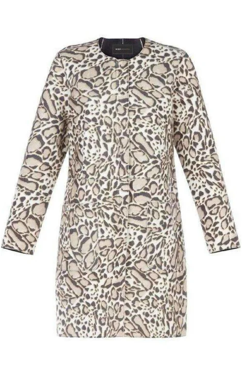 Mickie Ocelot Print Faux-Fur Coat Parka Anorak Hoodie