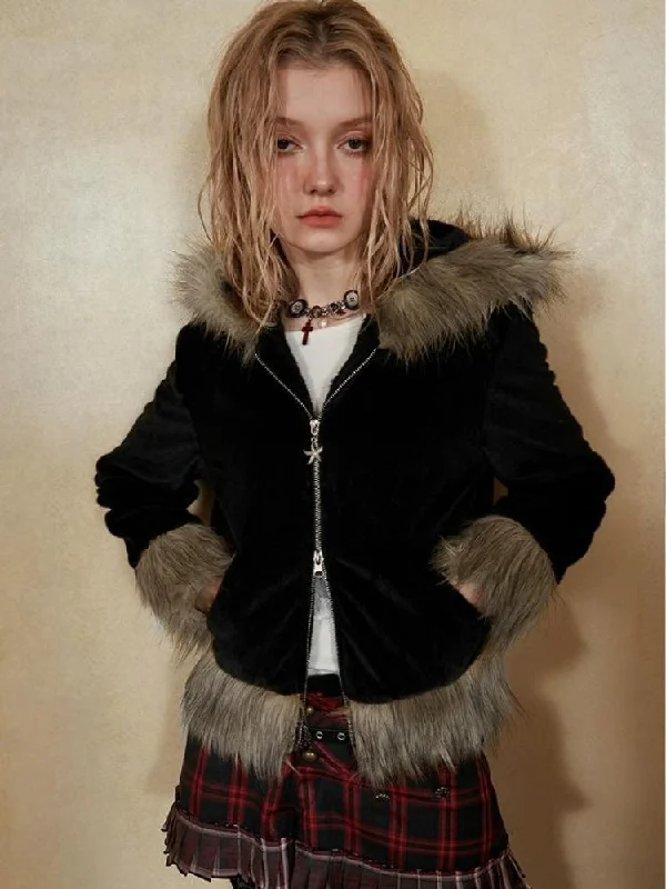 Short black hooded coat【s0000004564】 Asymmetrical Diagonal princess