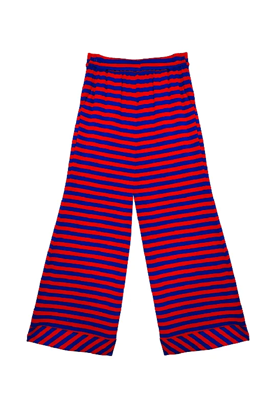 Wide Leg Knit Trouser - Red & Blue Stripe Trousers Leisure Comfortable