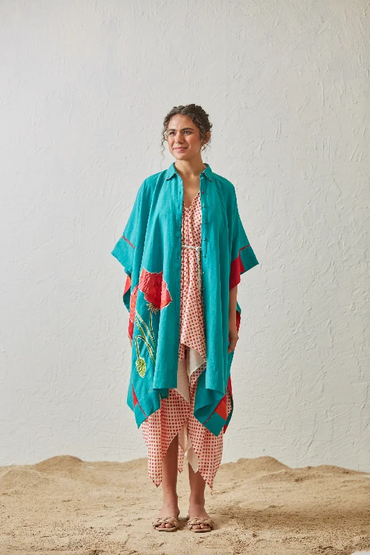 Printed Turquoise Linen Jacket Satin Jacket Silk Jacket Chiffon Jacket