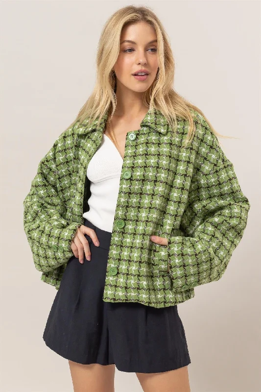 Hazel Blues® |  HYFVE Tweed Plaid Button Up Collared Neck Jacket Striped Jacket Polka Dot Jacket Floral Jacket