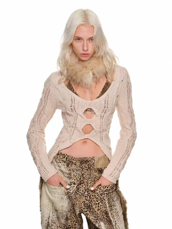 Slim Distressed Cable Knit Sweater Anti-Pilling Anti-Shrink Durable