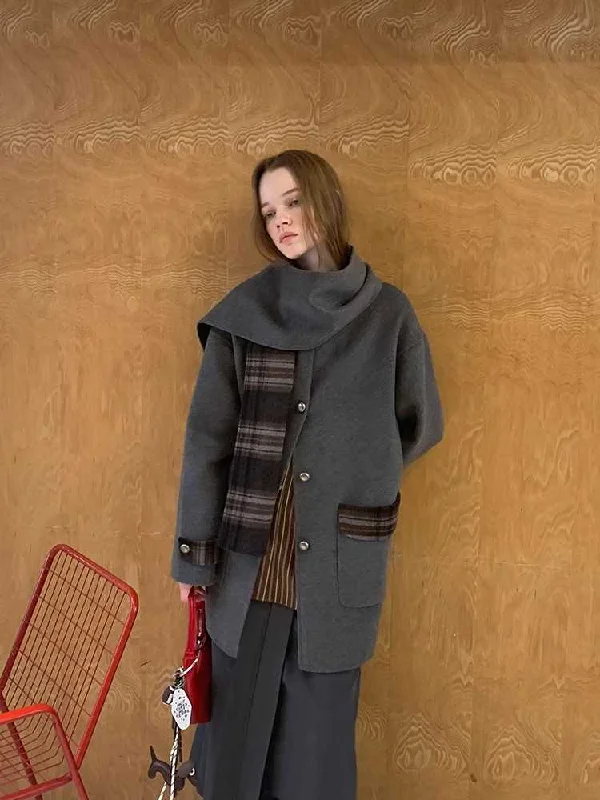Retro fashion wool coat【s0000010815】 Zip Front Button Front Snap Front