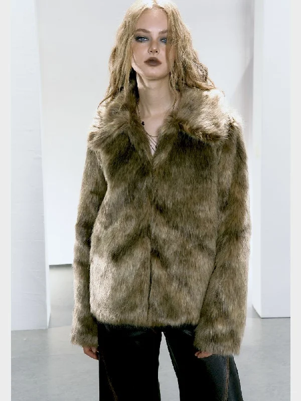 Brown Glossy Eco Fur Coat【s0000005154】 Tweed Herringbone Houndstooth