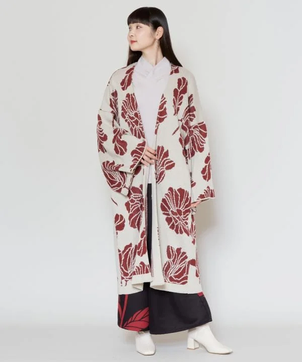 ATTAKEE - FUYUNUKUSHI - Knit Long Haori Cardigan Plaid Cardigan Polka Dot Checkered