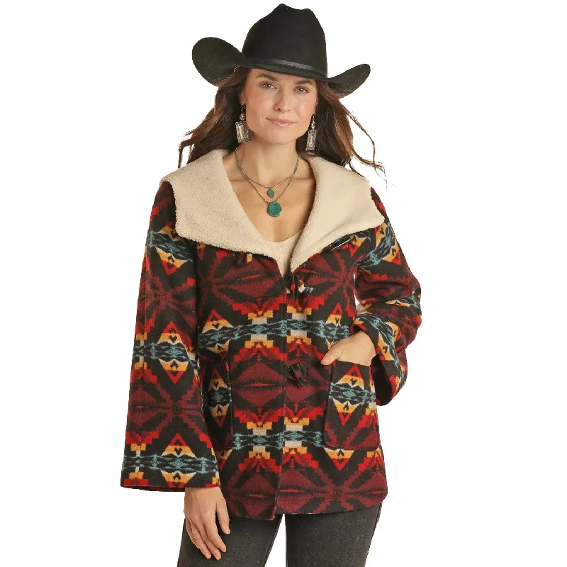 Powder River Ladies Black Aztec Jacquard Wool Cape Coat DW92C01502-01 Bodycon Sheath Shift