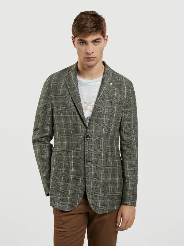 Unstructured Checks Linen Blazer Women's Classic Blazer