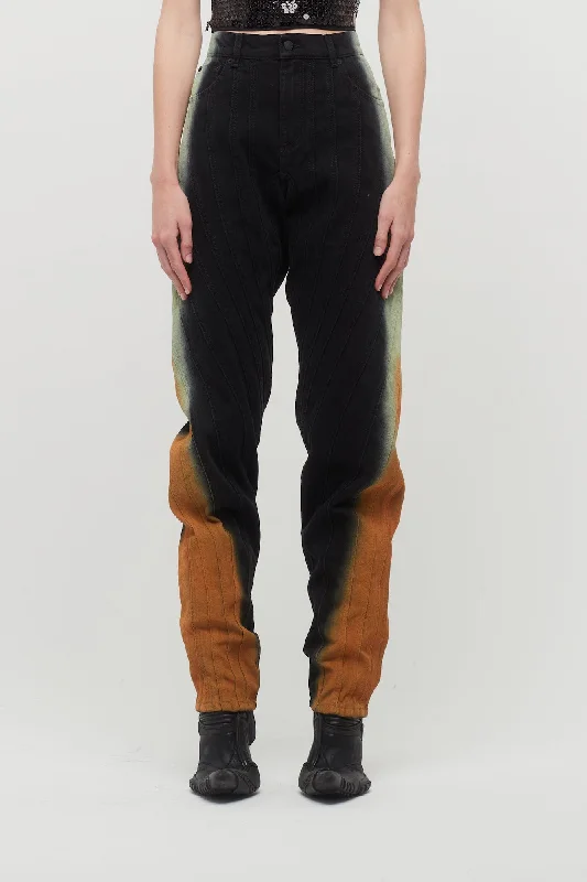 Mugler Denim Spray Trousers in Black Orange Pistachio Degrade Trousers Vintage Classic