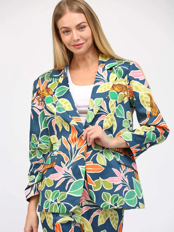 Jungle Print Satin Blazer Women's Handmade Blazer