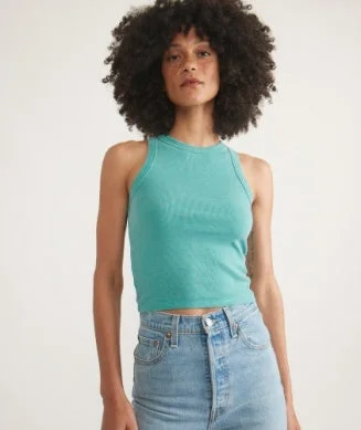 Marine Layer - Lexi Rib Sun-In High Neck Tank - Deep Aqua charcoal tank top
