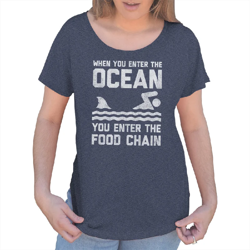 Women's When You Enter the Ocean You Enter the Food Chain Shark Scoop Neck T-Shirt