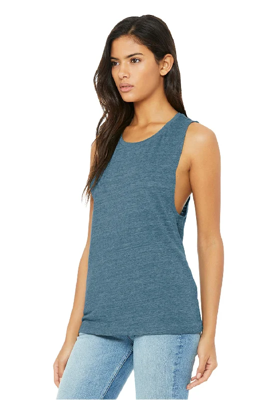 Bella + Canvas Womens Flowy Muscle Tank Top - Denim Blue Slub