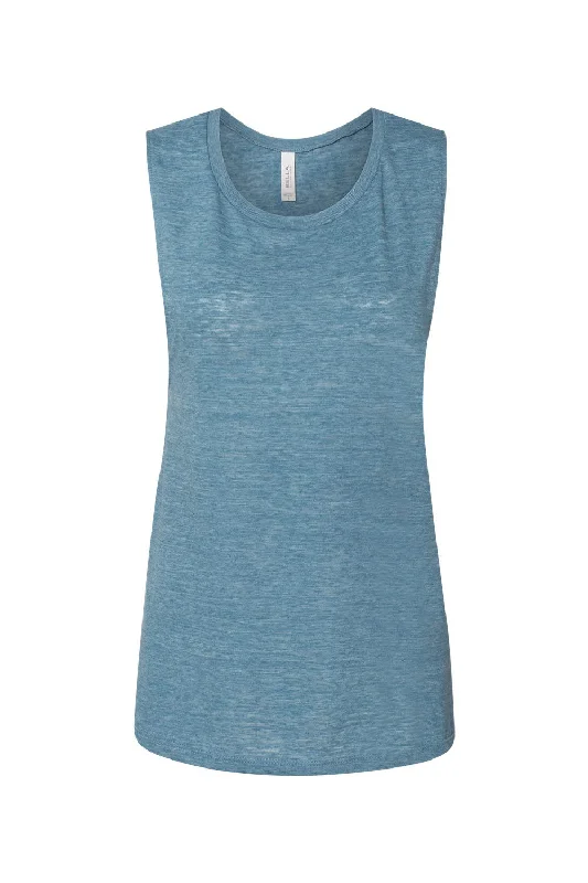 Bella + Canvas Womens Flowy Muscle Tank Top - Denim Blue Slub