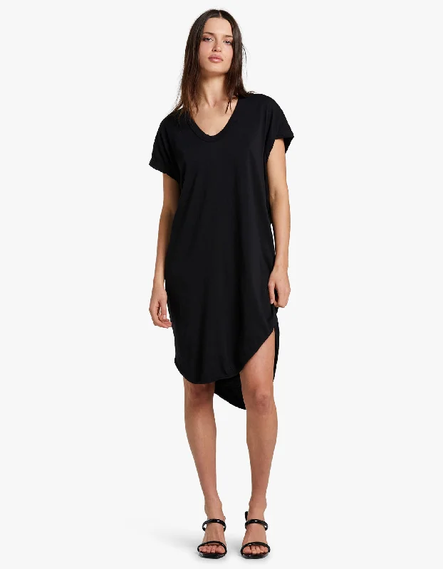 Womens Boxy T Shirt Dress With Tail II - Black