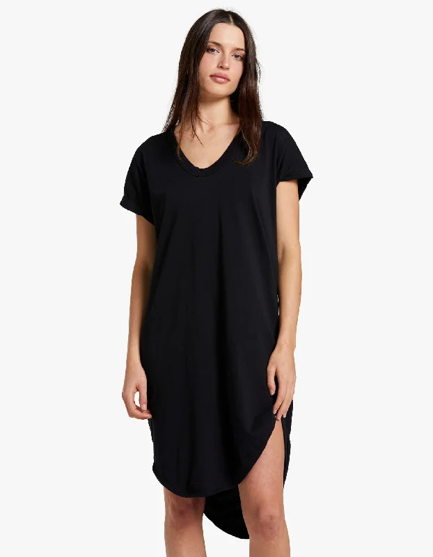 Womens Boxy T Shirt Dress With Tail II - Black