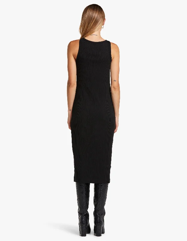 Luna Rib Cross Keyhole Dress - Black