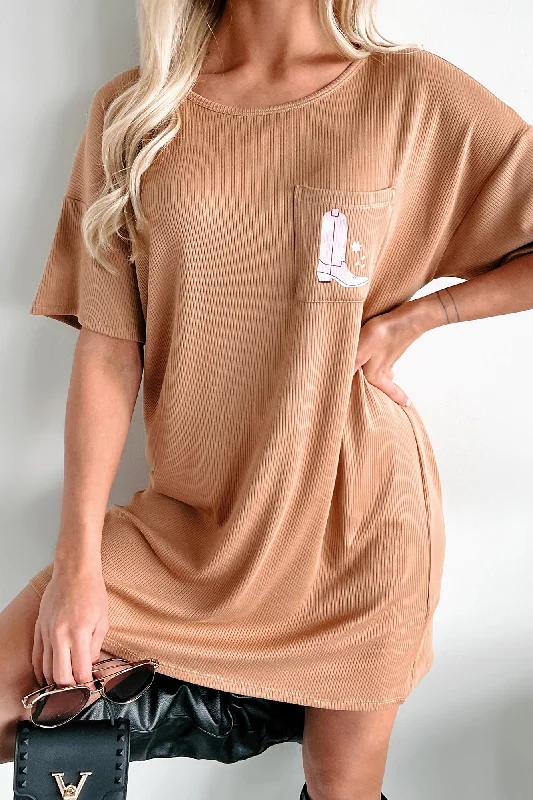 No Bull Here Ribbed Double-Sided Graphic Dress (Warm Caramel) - Print On Demand