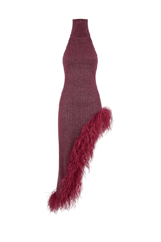 Lumiere Plumage Turtleneck Dress Aubergine