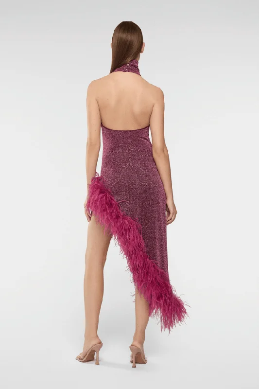 Lumiere Plumage Turtleneck Dress Aubergine