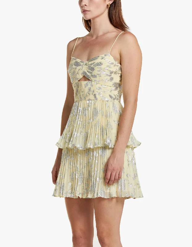 Jacquard Mini Dress - Metallic Yellow