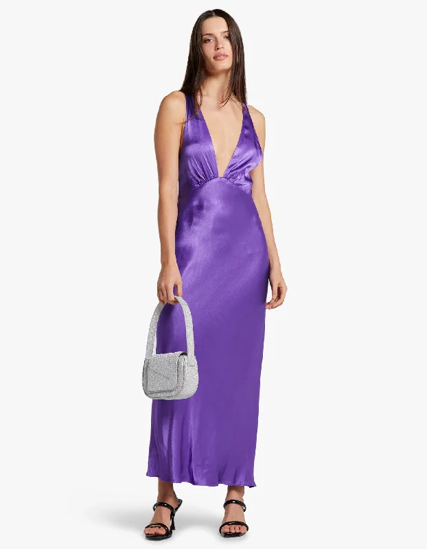 Lana Plunged Cross Back Midi Dress - Purple