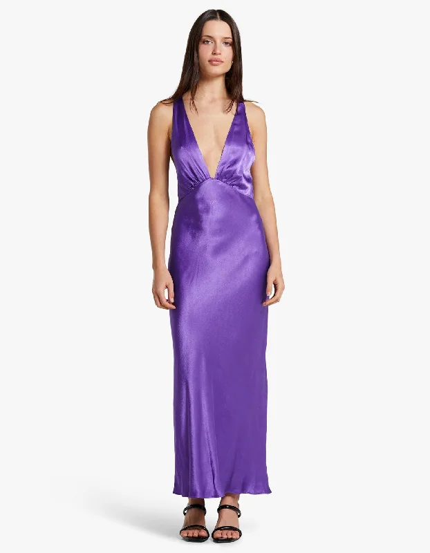 Lana Plunged Cross Back Midi Dress - Purple