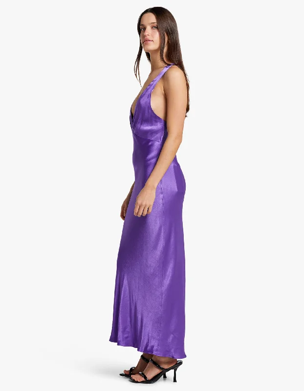 Lana Plunged Cross Back Midi Dress - Purple