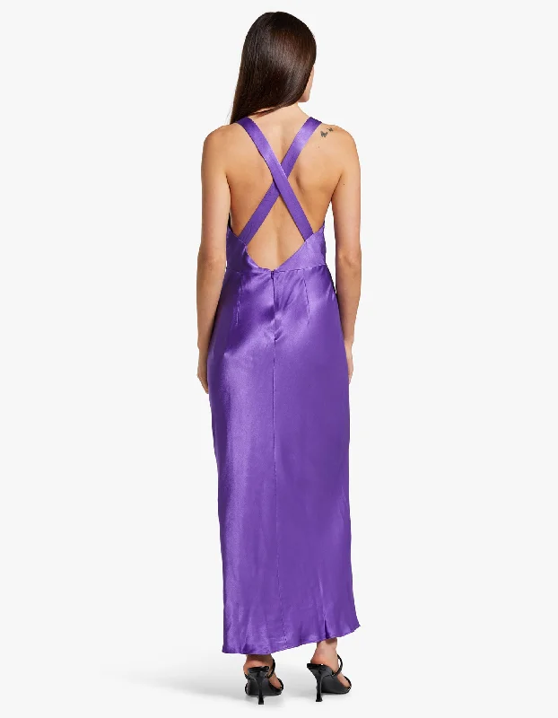 Lana Plunged Cross Back Midi Dress - Purple