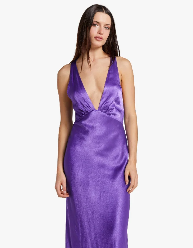 Lana Plunged Cross Back Midi Dress - Purple