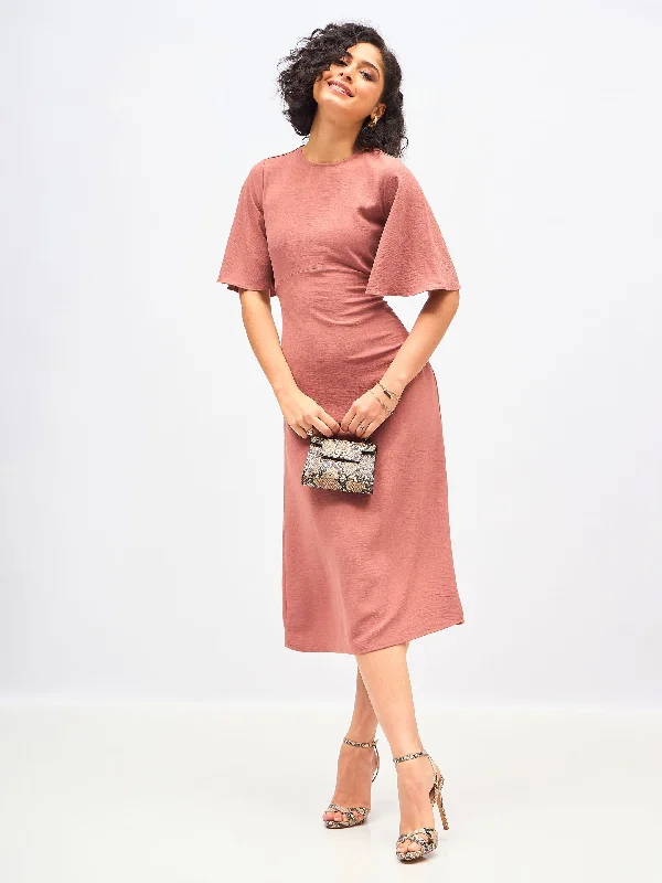 Women Brown Knit Back Cut-Out Midi Dress