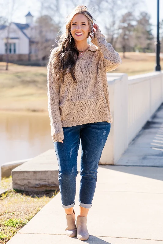 Collared Bliss Sweater, Tan