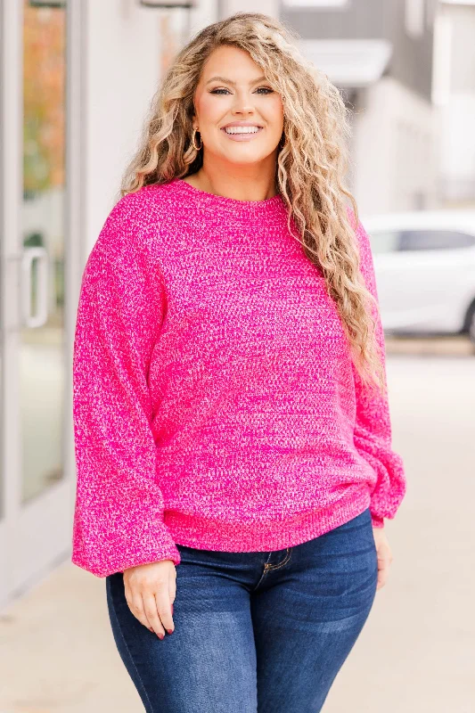 Cozy Bubble Sleeve Sweater, Hot Pink