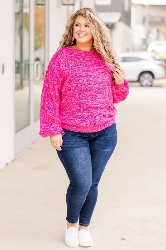 Cozy Bubble Sleeve Sweater, Hot Pink